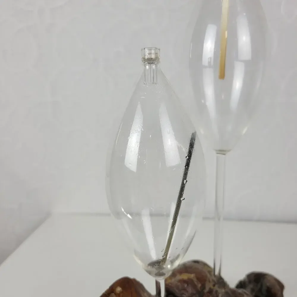 Vintage Oil Candle Lamp Burl Root Designs Glass Lantern Wood Base MCM Retro